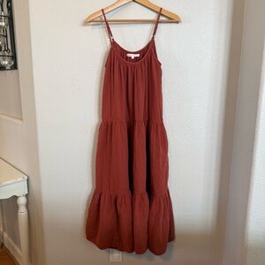 Xirena Chelsea Gauze Ruby Tiered Spaghetti Strap Maxi Dress - Rust
